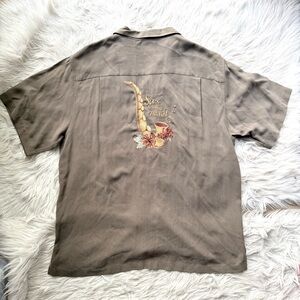 Sax (Saxophone) on the Beach Luau Brand Men's Embroidered Silk Shirt XL